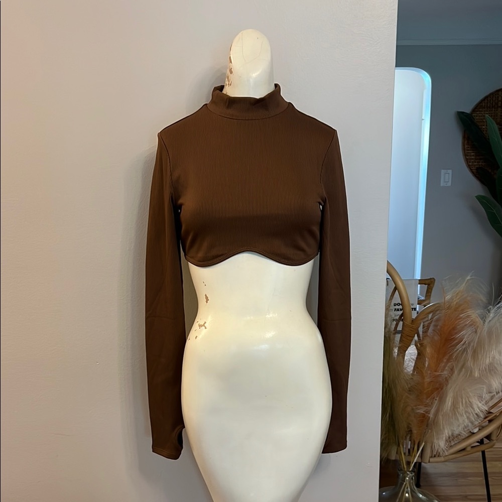 H&M Brown Long Sleeve Crop Top
